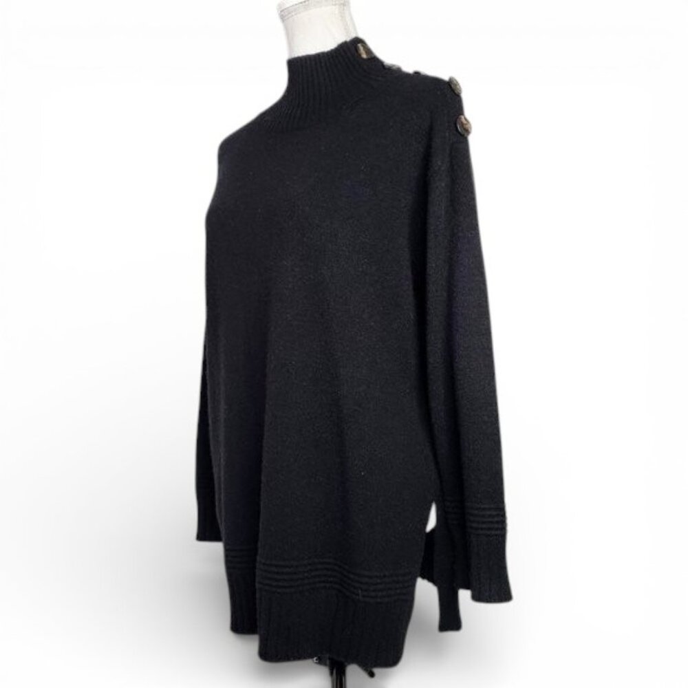 Anthropologie Mock Neck Sweater Women Five Tortoise Button Shoulder S